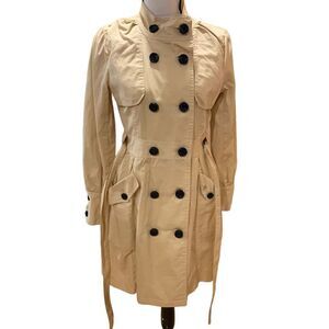Tulle | Anthropologie Trenchcoat Woman Puff Sleeve Tan Black Buttons Belt S, NWT
